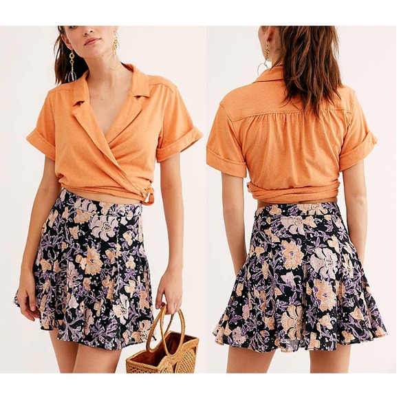 Free People Women's Black Combo End OF The Island Floral Godet Skirt Size US 6 - Picture 1 of 9
